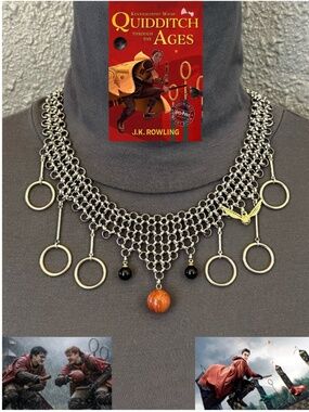 Quidditch Through the Ages Harry Potter Handmade Chainmail Necklace Gold Snitch